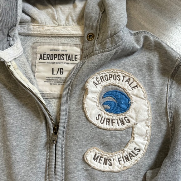 Aeropostale Mens Surfing Finals Zip Up Hoodie Gray Large Distressed Graphic Y2K - Picture 4 of 6